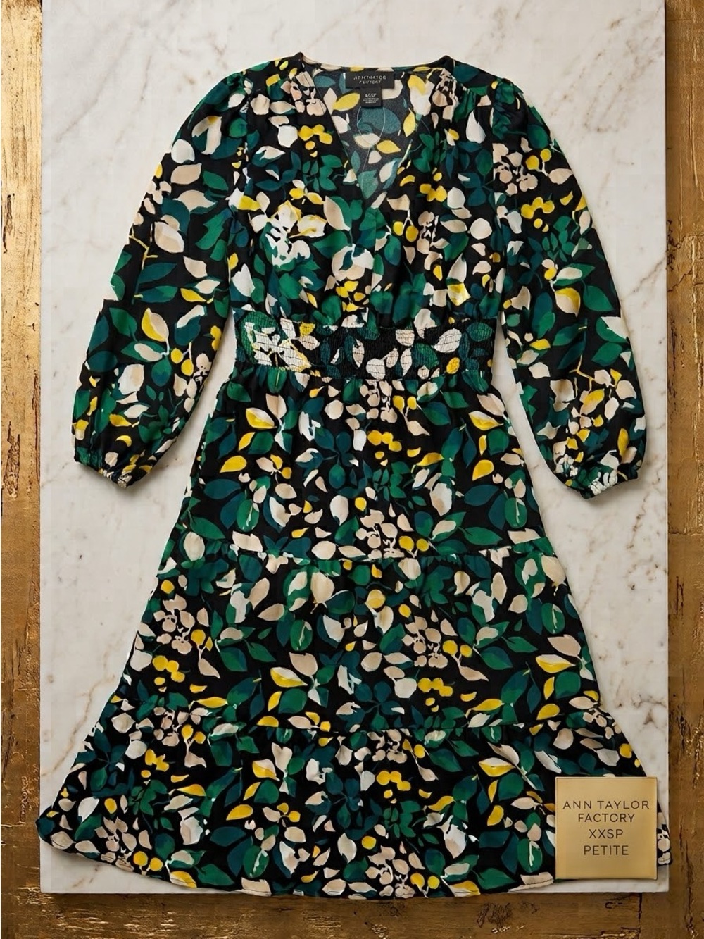 ANN TAYLOR Factory Women’s Floral V-Neck Tiered Midi Dress Petite XXSP